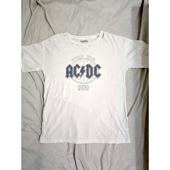New ACDC women's cotton distressed tee t shirt size small oversized - Picture 1 of 3
